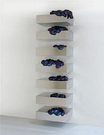 Sylvie Fleury, Eternal Wow on Shelf (cyan/purple)
2007, polished stainless steel, fiberglass, and car paint