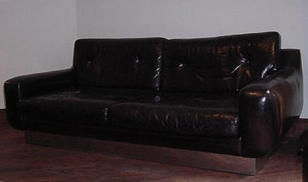 Pierre Folie, Charpentier Sofa
c. 1970, brown leather upholstery, chromed steel base
