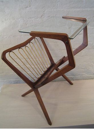 Scala, Modernist Magazine Rack
c. 1950, glass and brass