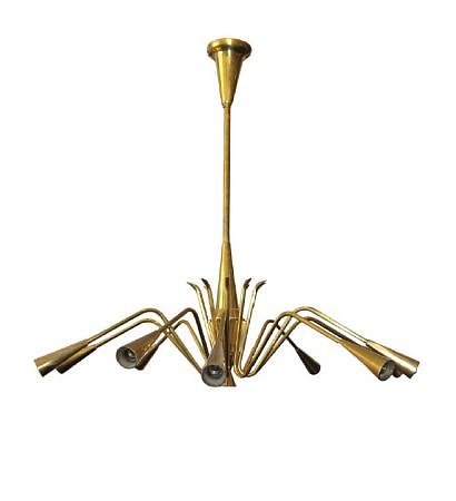 Stilnovo, Ten-Arm Chandelier
Italy, 1950's, brass