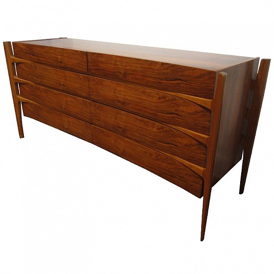 William Hinn, Two dressers in bookmatched walnut
c. 1960's, bookmatched walnut veneer